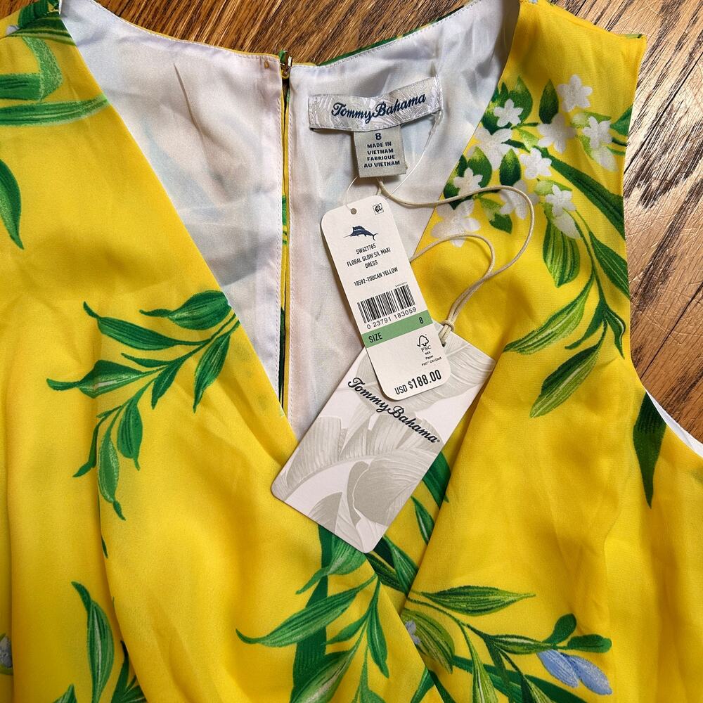 Tommy Bahama Floral Glow Sleeveless Maxi Dress Toucan Yellow Size 8 NWT - Picture 5 of 12